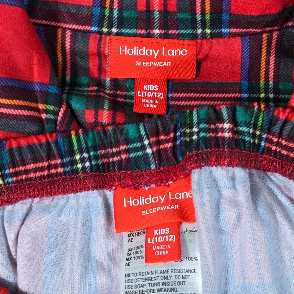 Holiday Lane Kids L 10-12 Brinkley Plaid Pajama Set Red Green Tartan NEW